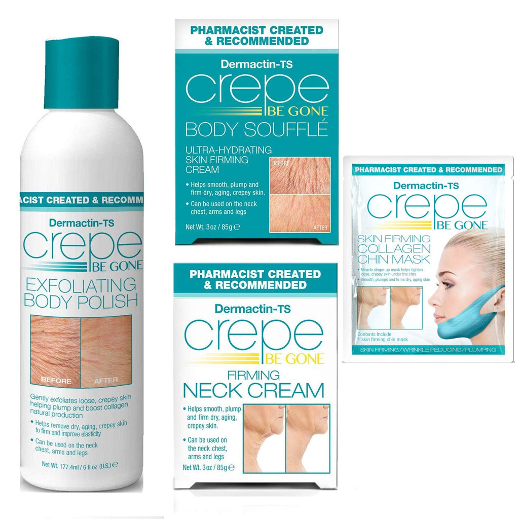 Crepe Be Gone 4-Piece Ultimate Kit - Includes Body Souffle, Neck Cream, Body Polish & Chin Mask